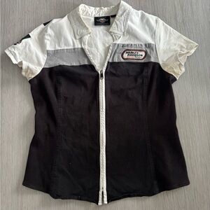 Harley-Davidson Black, White & Gray Zip Front Racing Top VTG Y2K